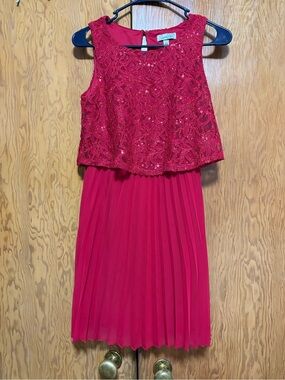 Speechless Girls Red Lace Overlay Pleated Party Dress